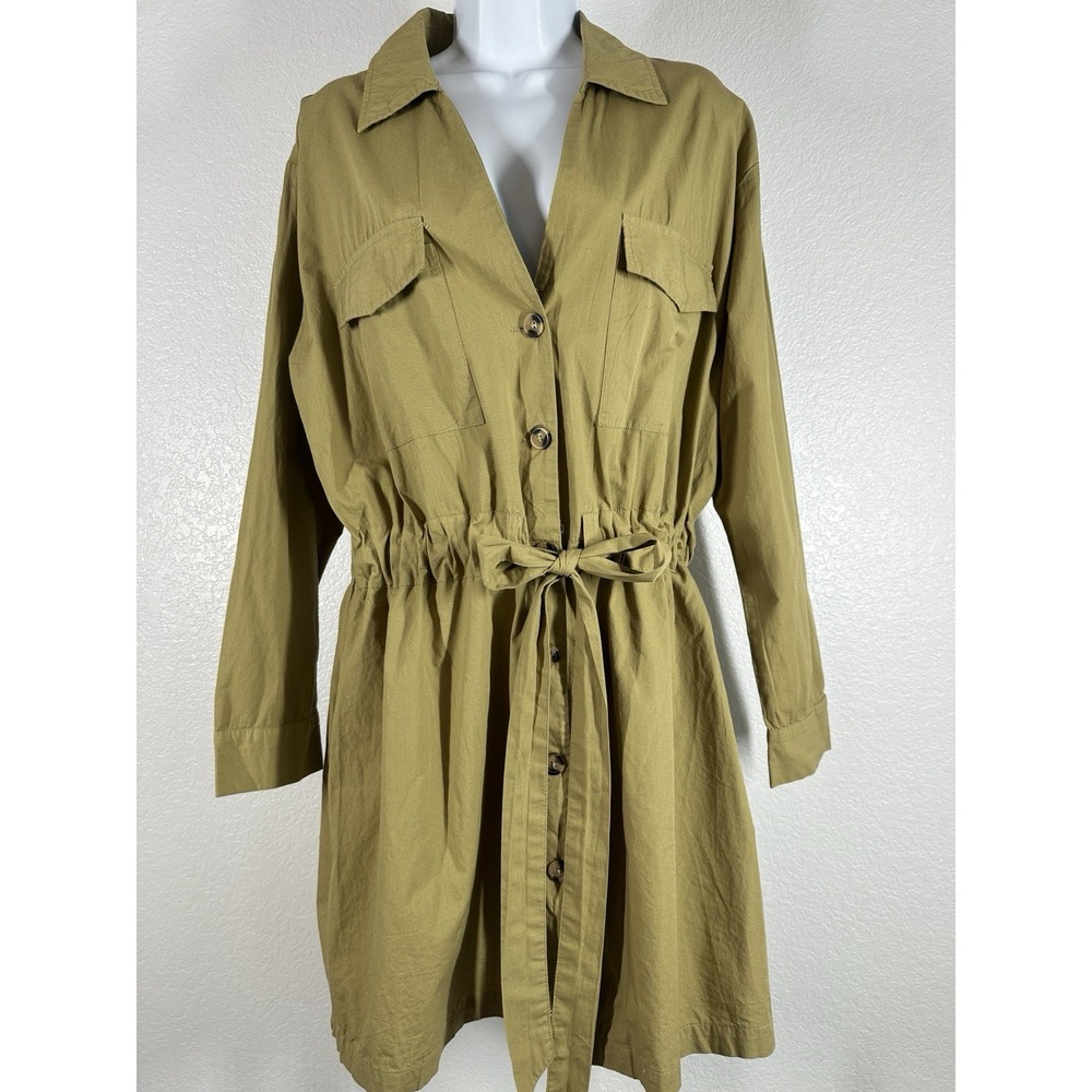 The Golden Globe Clothing Green Front Button Shirt Dress, 100% Cotton, Sz: M